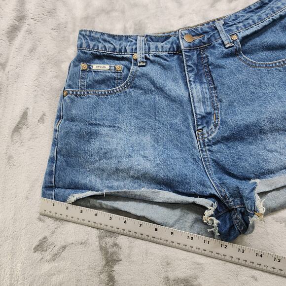 RIP CURL Shorts Womens 30 Blue Amy High Rise Cut Off Rolled Hem Beach Summer - Picture 13 of 14